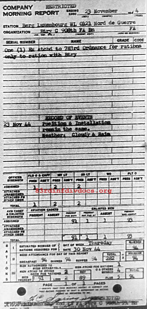 Morning report C Co, 1944-11-23, page 1 Morning report