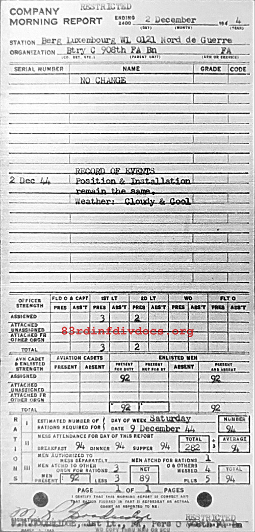 Morning report C Co, 1944-12-02, page 1 Morning report