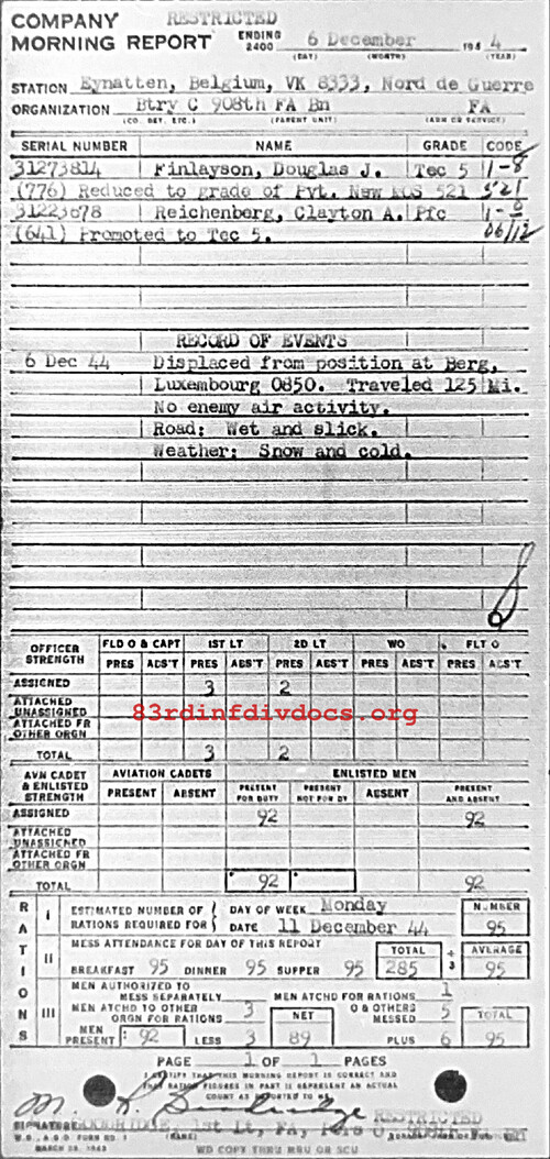 Morning report C Co, 1944-12-06, page 1 Morning report