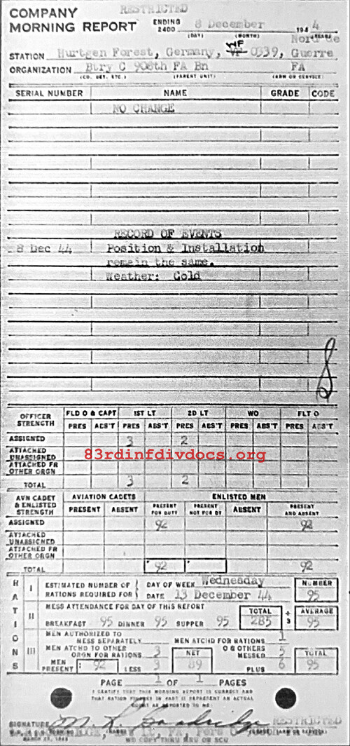 Morning report C Co, 1944-12-08, page 1 Morning report