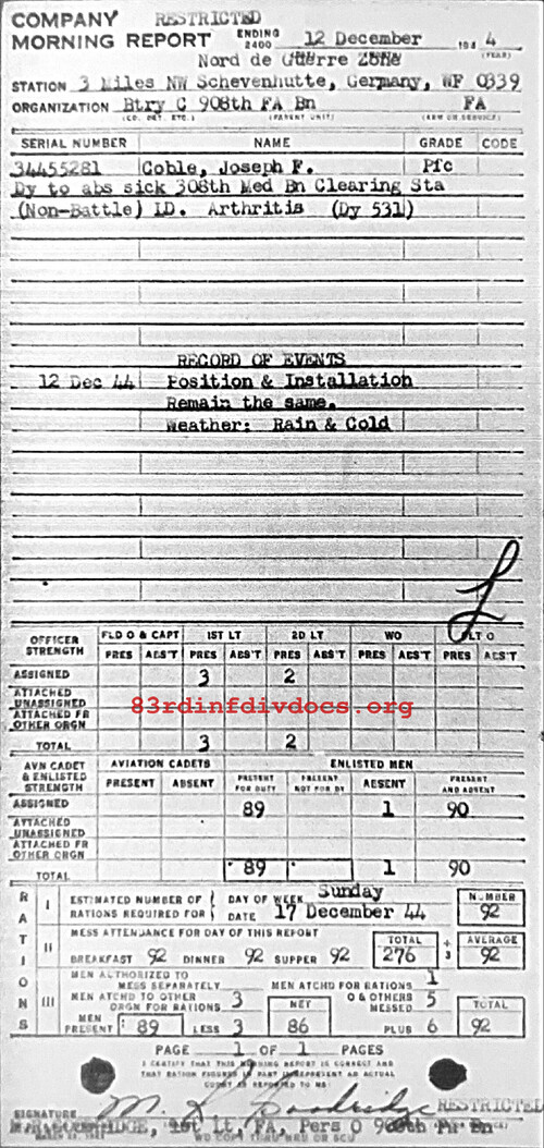 Morning report C Co, 1944-12-12, page 1 Morning report