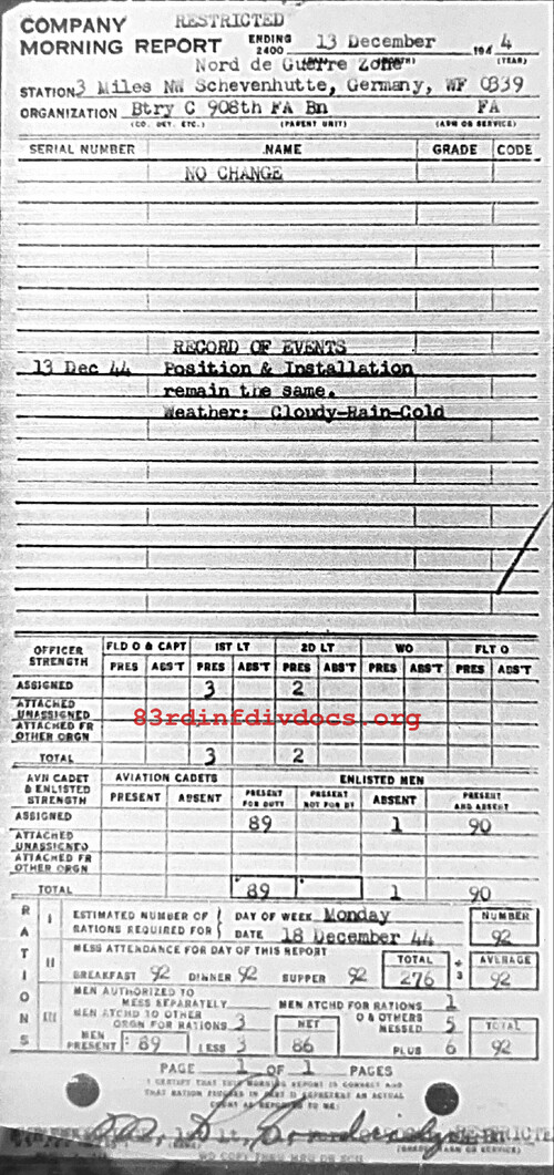 Morning report C Co, 1944-12-13, page 1 Morning report