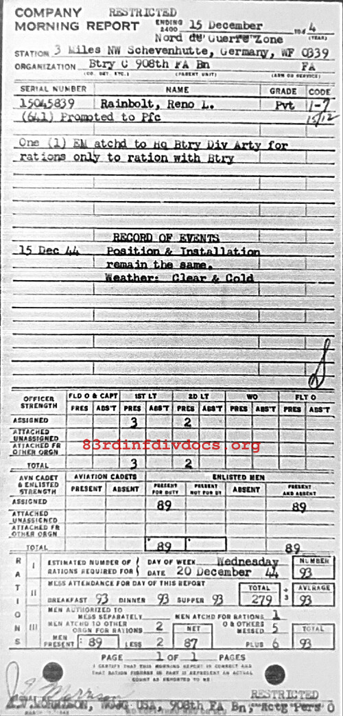 Morning report C Co, 1944-12-15, page 1 Morning report