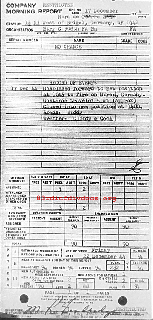 Morning report C Co, 1944-12-17, page 1 Morning report