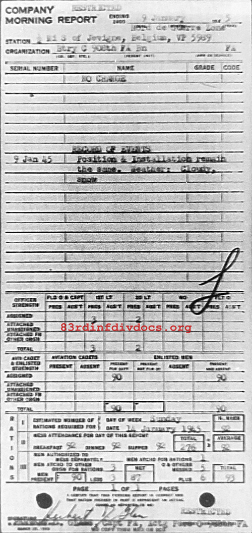 Morning report C Co, 1945-01-09, page 1 Morning report