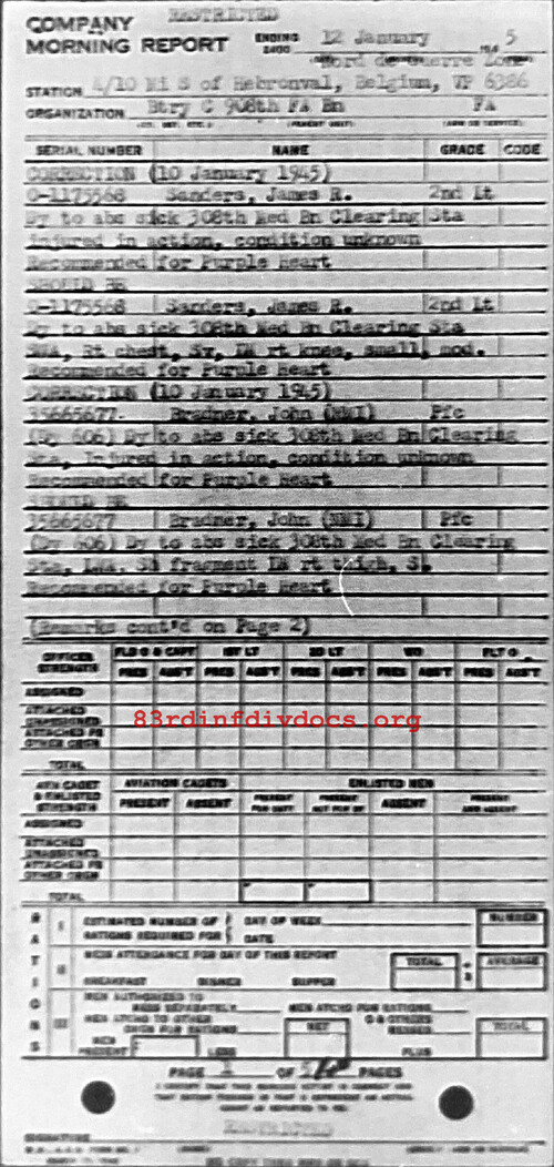 Morning report C Co, 1945-01-12, page 1 Morning report