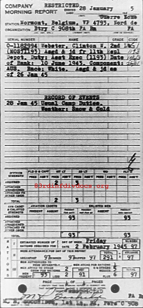 Morning report C Co, 1945-01-28, page 1 Morning report