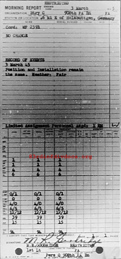 Morning report C Co, 1945-03-03, page 1 Morning report