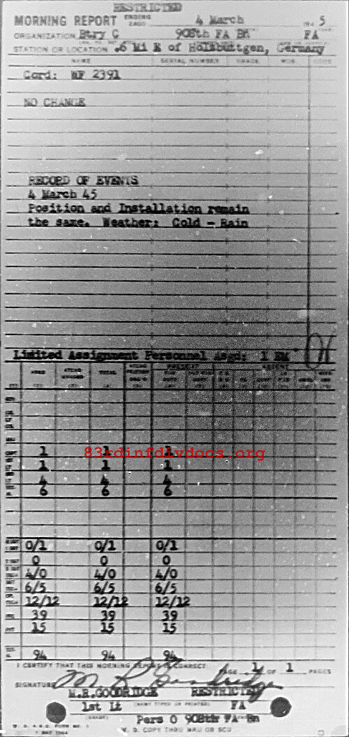 Morning report C Co, 1945-03-04, page 1 Morning report