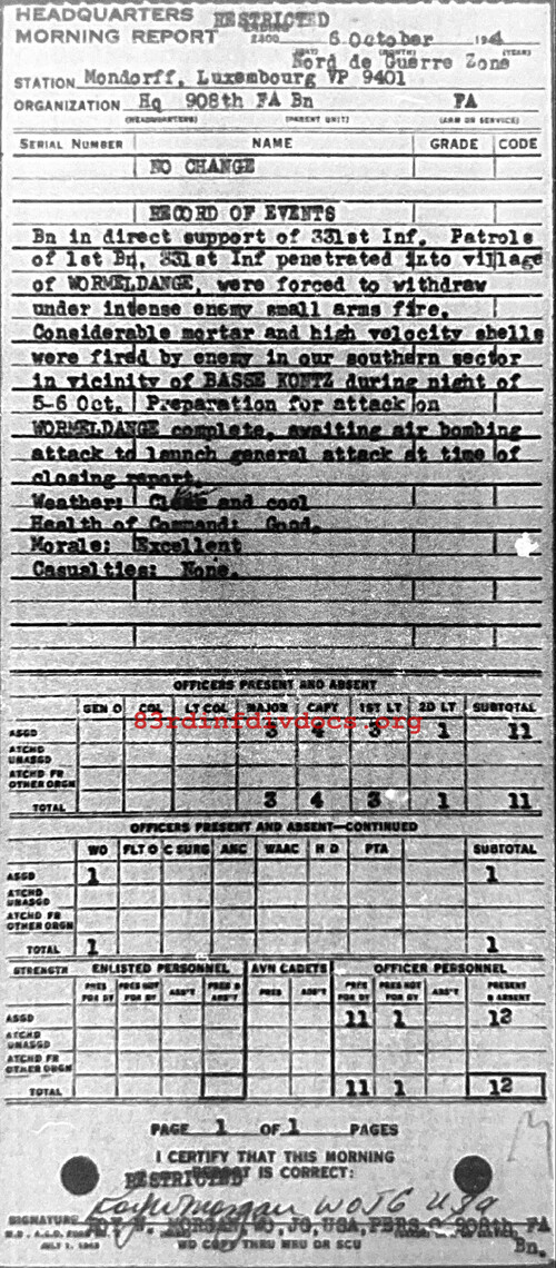 Morning report HQ Co, 1944-10-06, page 1 Morning report