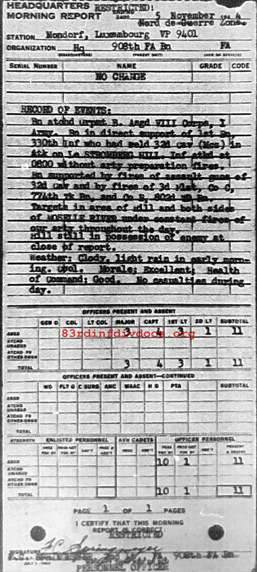 Morning report HQ Co, 1944-11-05, page 1 Morning report