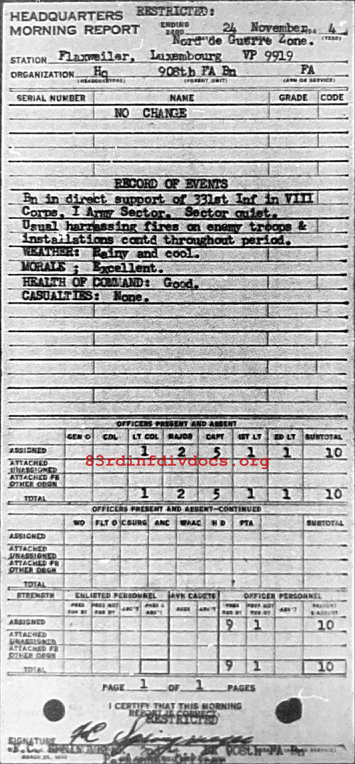 Morning report HQ Co, 1944-11-24, page 1 Morning report