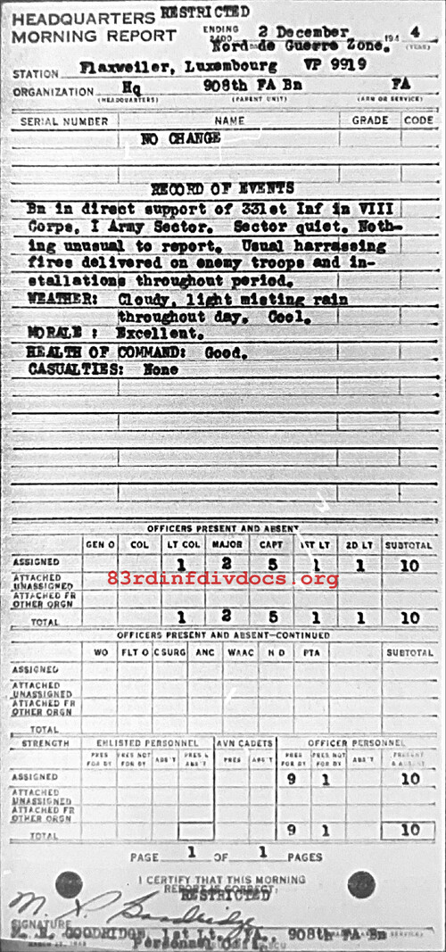 Morning report HQ Co, 1944-12-02, page 1 Morning report