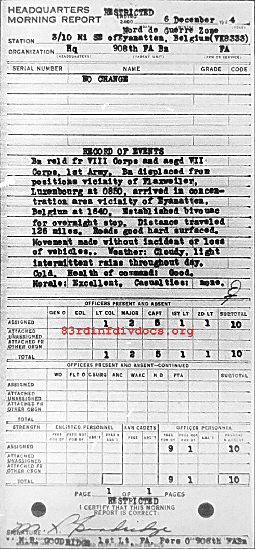 Morning report HQ Co, 1944-12-06, page 1 Morning report