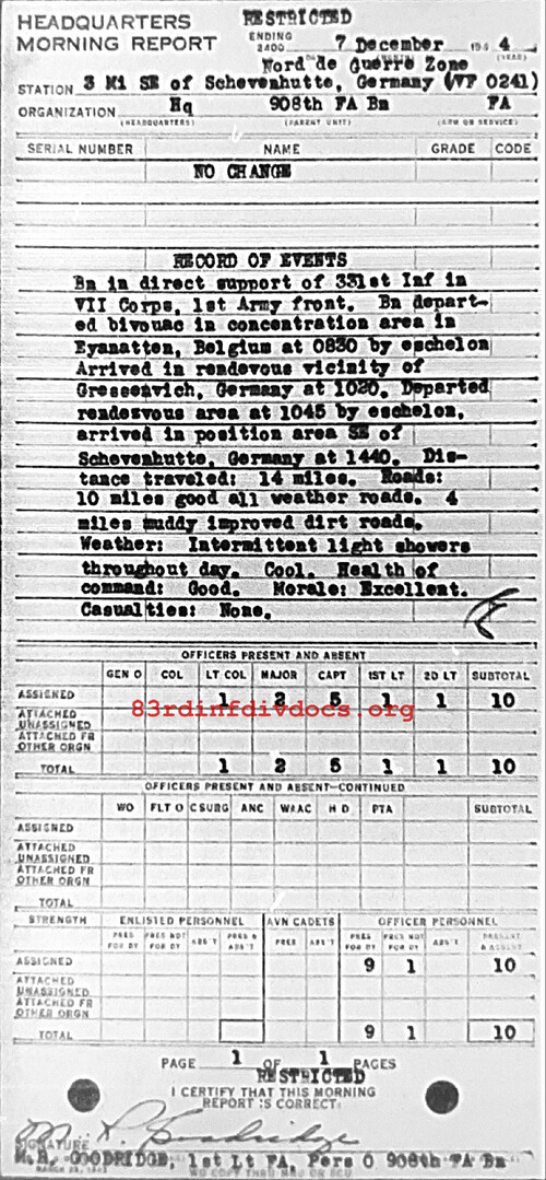 Morning report HQ Co, 1944-12-07, page 1 Morning report