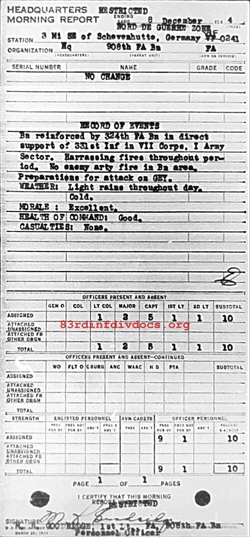 Morning report HQ Co, 1944-12-08, page 1 Morning report