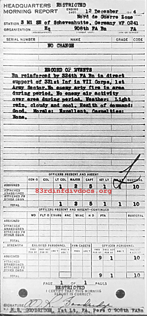 Morning report HQ Co, 1944-12-12, page 1 Morning report
