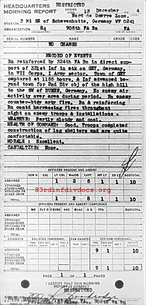 Morning report HQ Co, 1944-12-13, page 1 Morning report