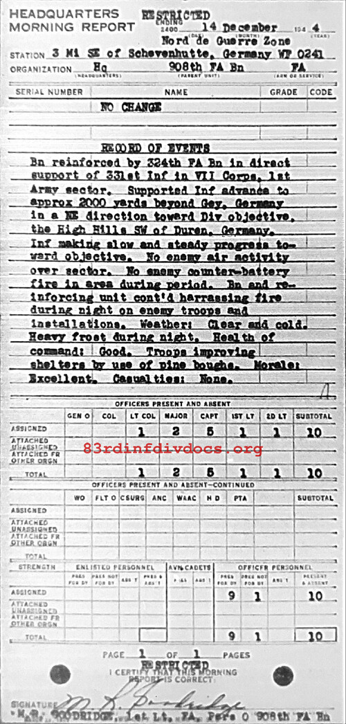 Morning report HQ Co, 1944-12-14, page 1 Morning report