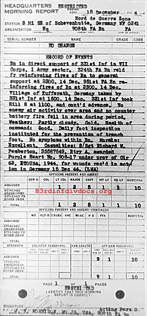 Morning report HQ Co, 1944-12-15, page 1 Morning report