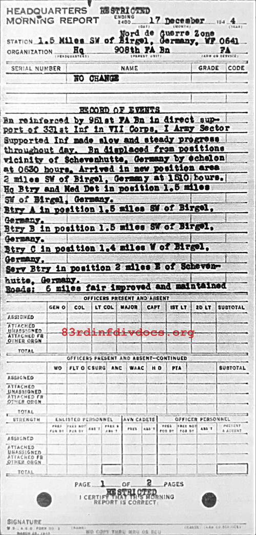 Morning report HQ Co, 1944-12-17, page 1 Morning report