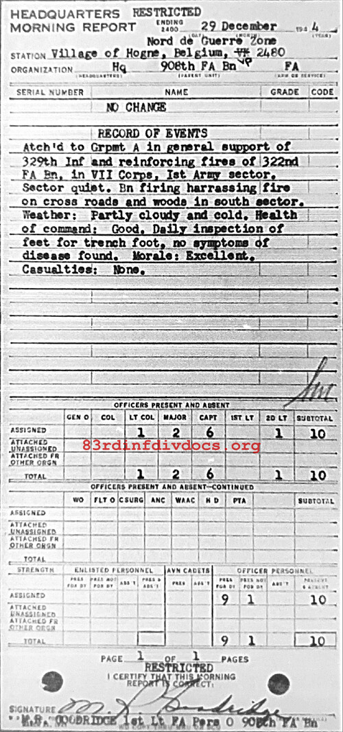 Morning report HQ Co, 1944-12-29, page 1 Morning report
