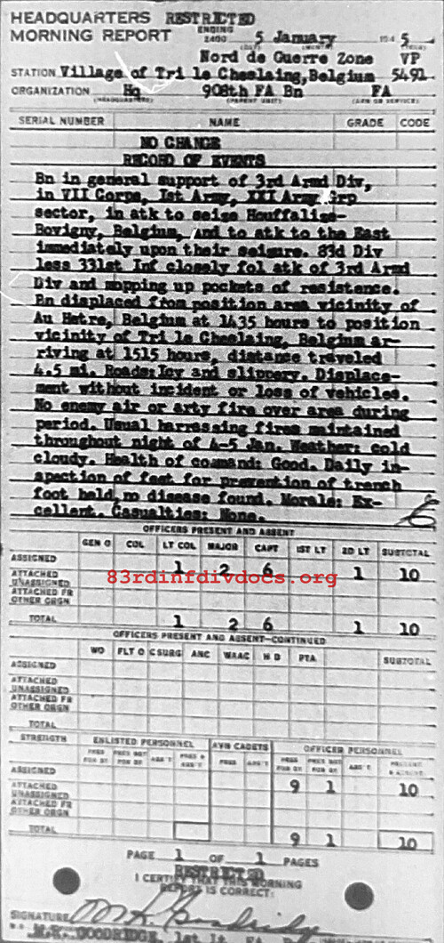 Morning report HQ Co, 1945-01-05, page 1 Morning report
