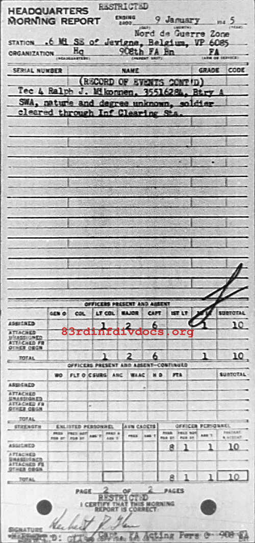 Morning report HQ Co, 1945-01-09, page 2 Morning report