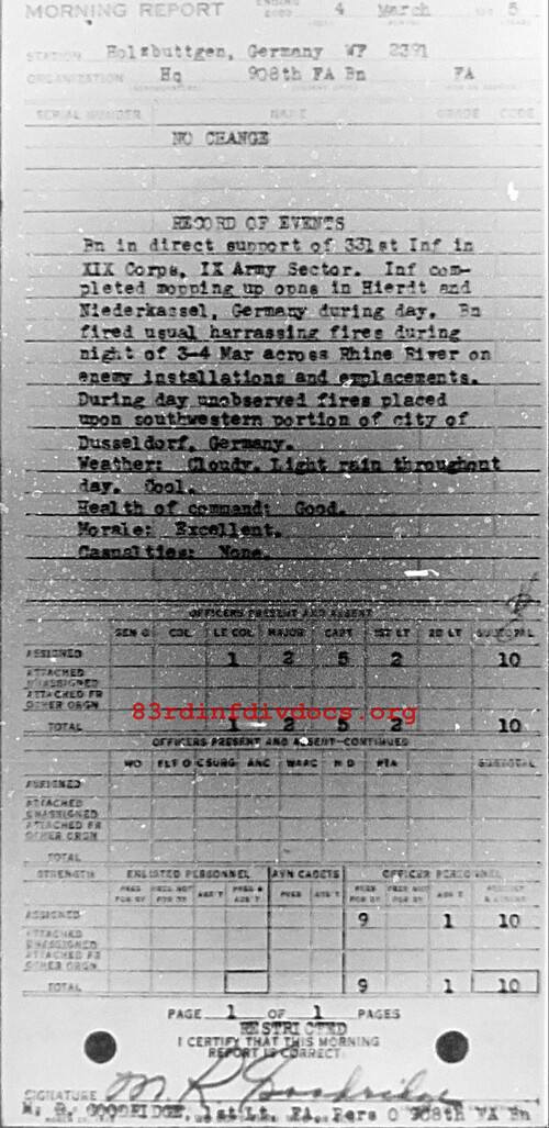Morning report HQ Co, 1945-03-04, page 1 Morning report