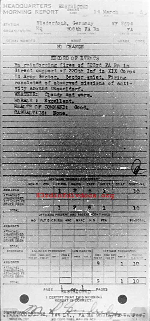 Morning report HQ Co, 1945-03-14, page 1 Morning report