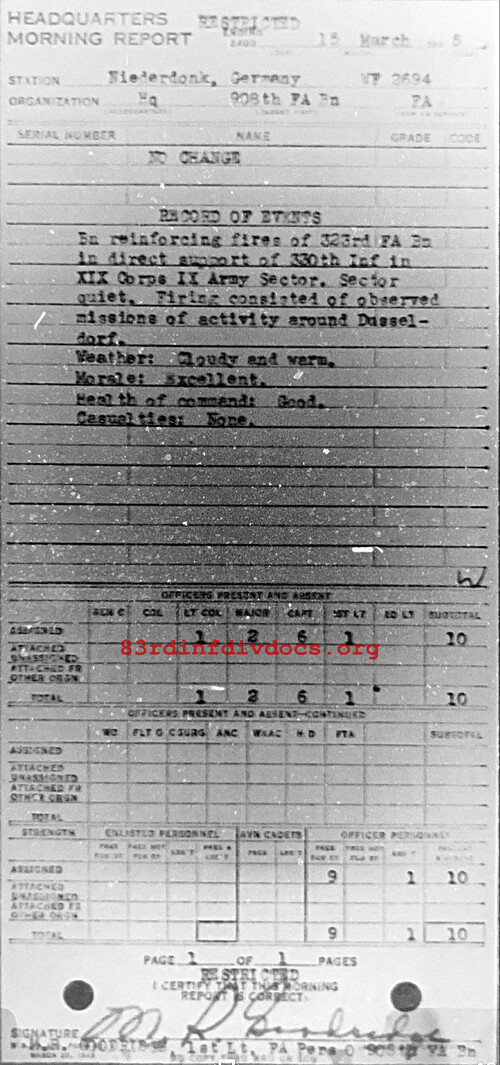 Morning report HQ Co, 1945-03-15, page 1 Morning report