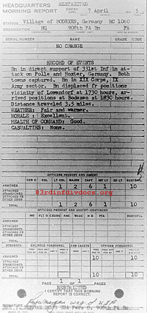 Morning report HQ Co, 1945-04-07, page 1 Morning report