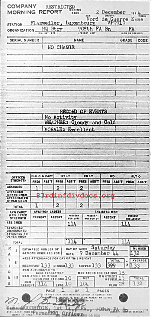 Morning report HQBTRY Co, 1944-12-02, page 1 Morning report