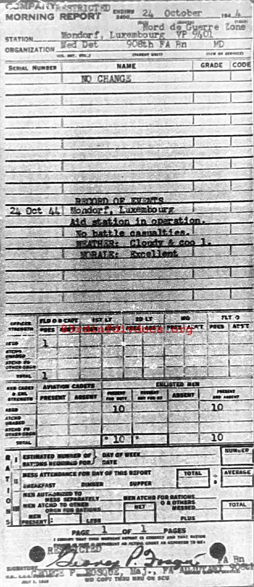 Morning report MEDDET Co, 1944-10-24, page 1 Morning report