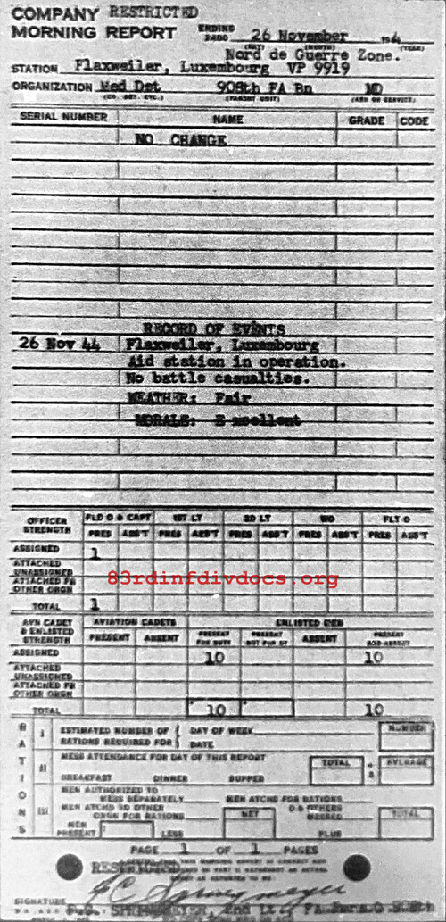 Morning report MEDDET Co, 1944-11-26, page 1 Morning report