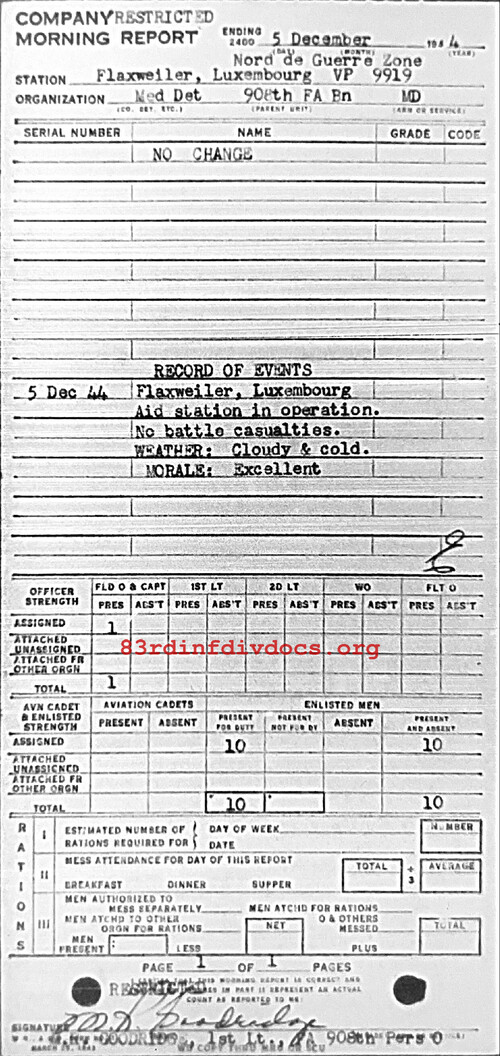 Morning report MEDDET Co, 1944-12-05, page 1 Morning report