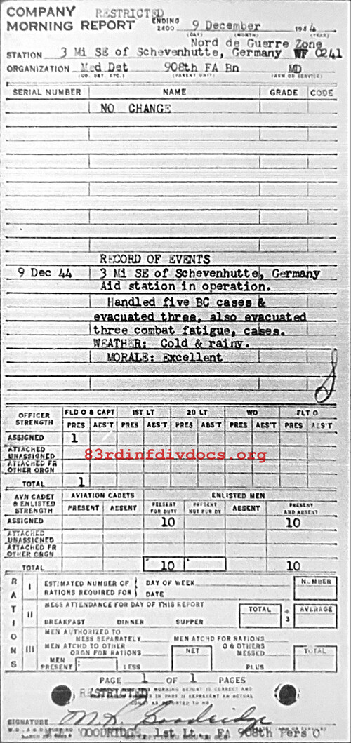 Morning report MEDDET Co, 1944-12-09, page 1 Morning report