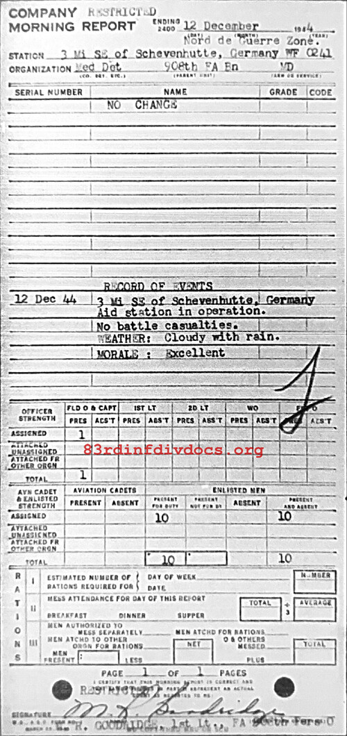 Morning report MEDDET Co, 1944-12-12, page 1 Morning report