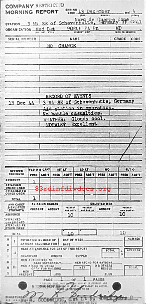 Morning report MEDDET Co, 1944-12-13, page 1 Morning report