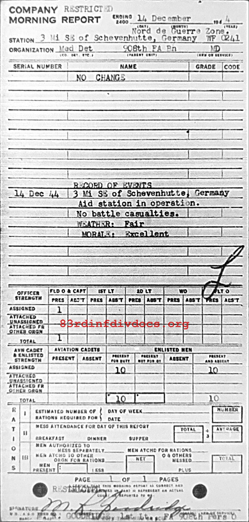 Morning report MEDDET Co, 1944-12-14, page 1 Morning report