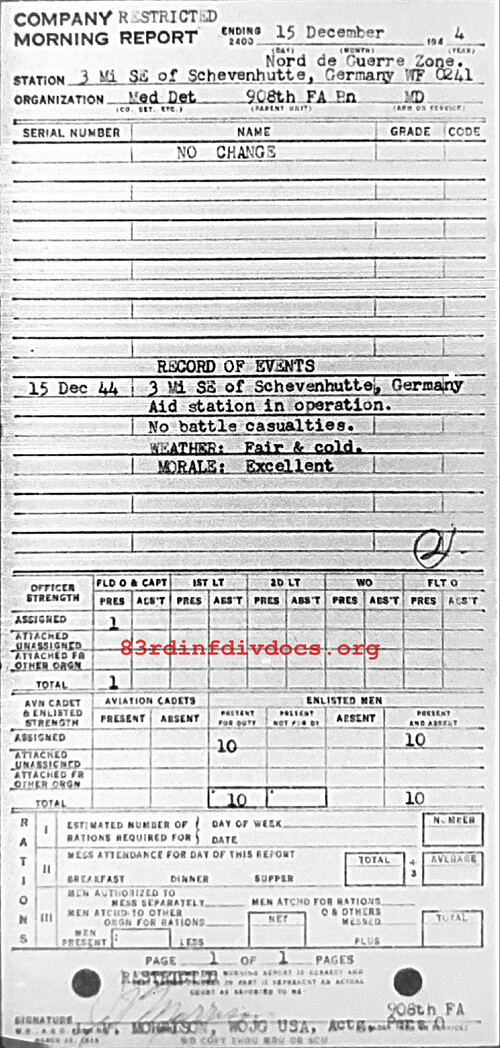 Morning report MEDDET Co, 1944-12-15, page 1 Morning report