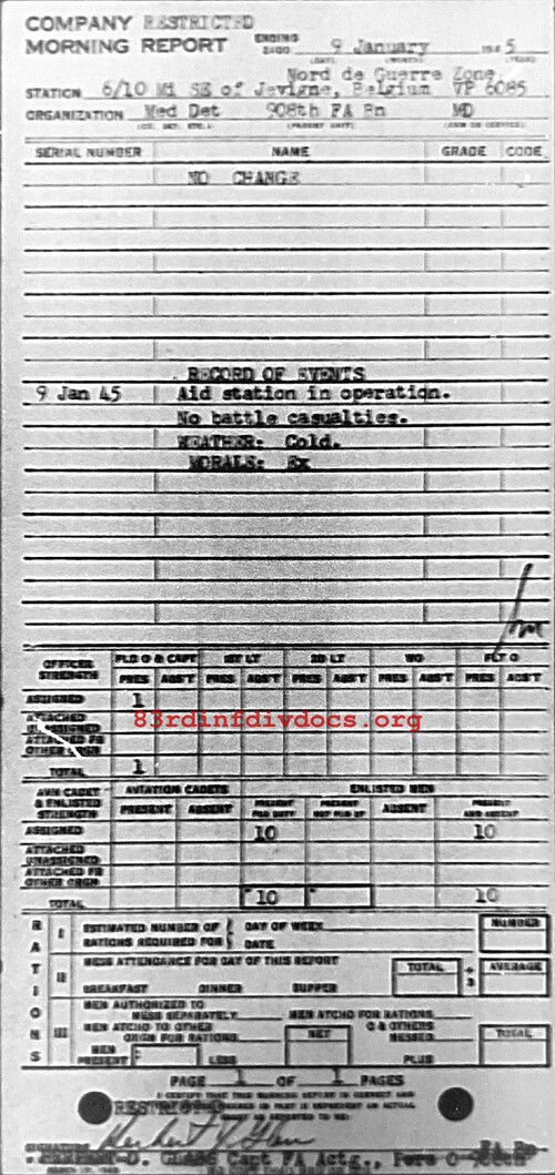 Morning report MEDDET Co, 1945-01-09, page 1 Morning report