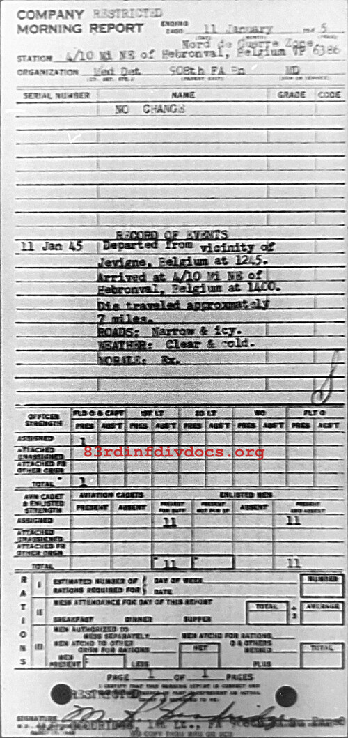 Morning report MEDDET Co, 1945-01-11, page 1 Morning report