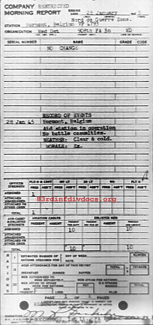 Morning report MEDDET Co, 1945-01-28, page 1 Morning report