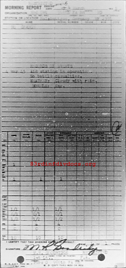Morning report MEDDET Co, 1945-03-04, page 1 Morning report