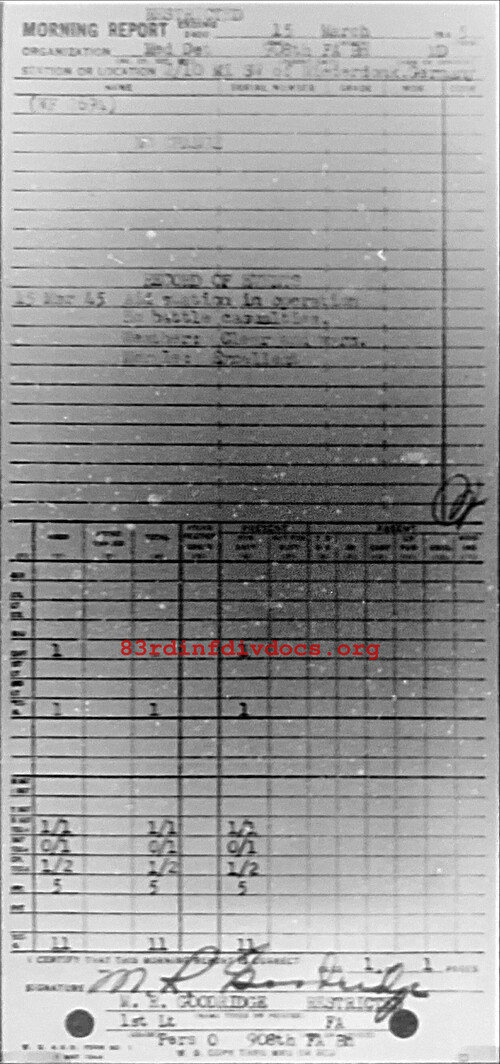Morning report MEDDET Co, 1945-03-15, page 1 Morning report