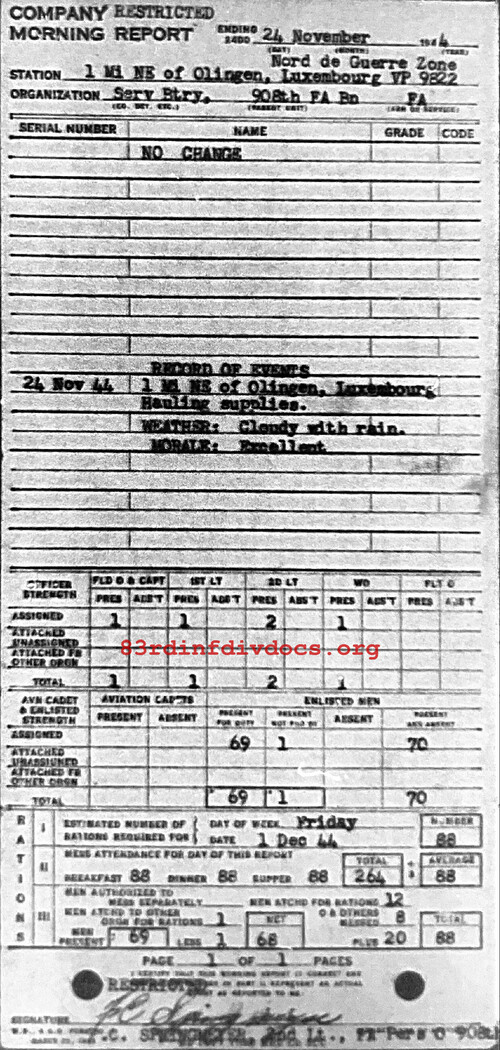 Morning report SERBTRY Co, 1944-11-24, page 1 Morning report