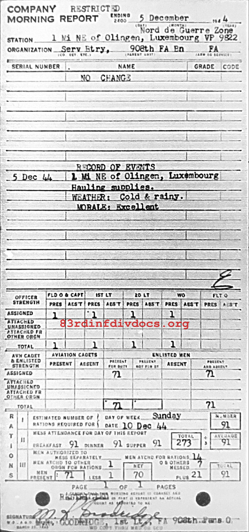 Morning report SERBTRY Co, 1944-12-05, page 1 Morning report