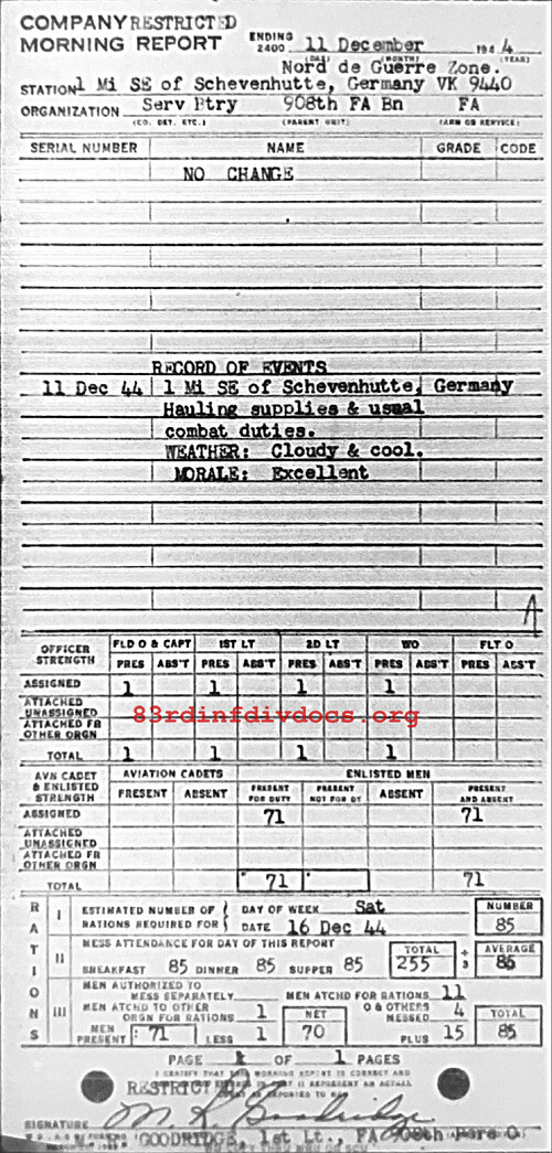 Morning report SERBTRY Co, 1944-12-11, page 1 Morning report