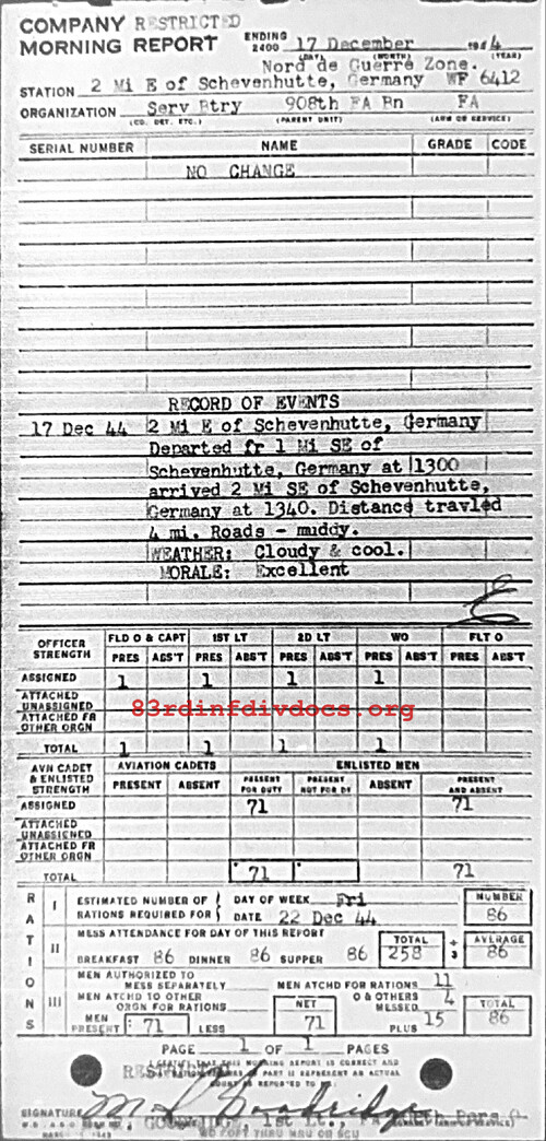 Morning report SERBTRY Co, 1944-12-17, page 1 Morning report